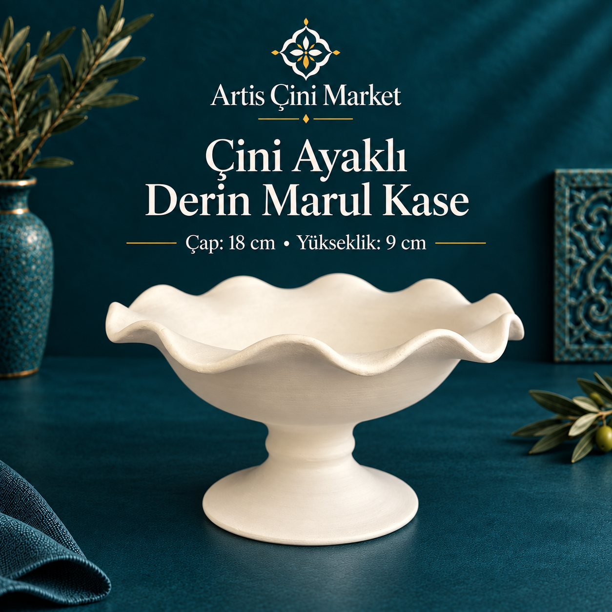 Çini Ayaklı Derin Marul Kase – 18 cm