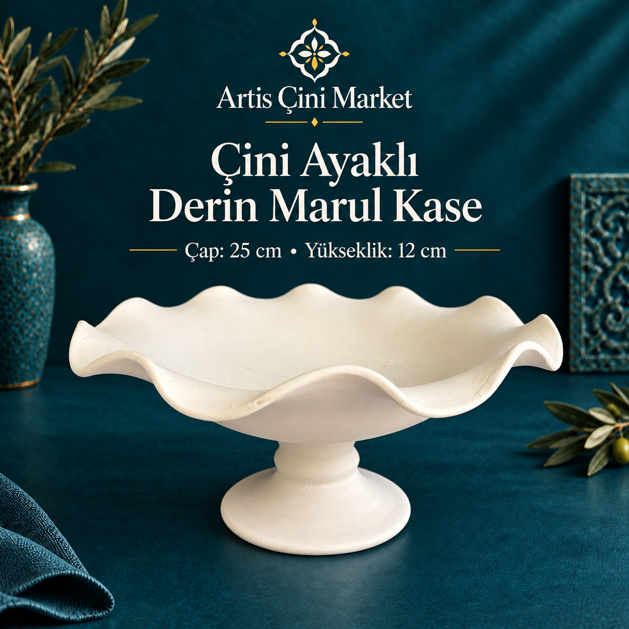 Çini Ayaklı Derin Marul Kase – 25 cm