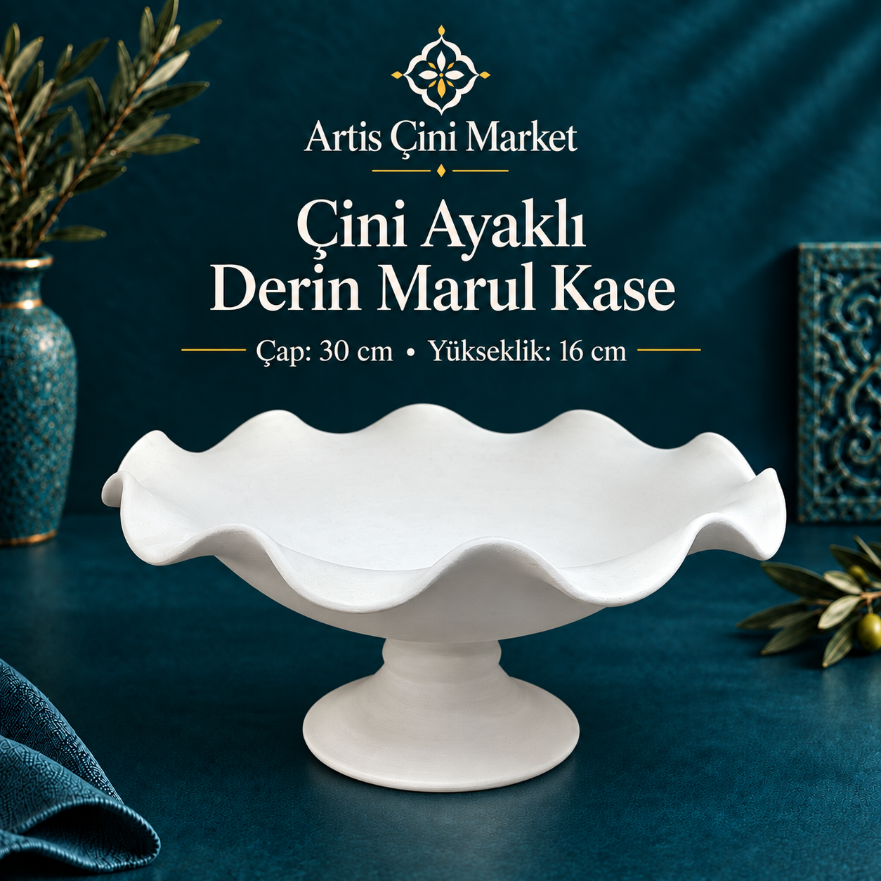 Çini Ayaklı Derin Marul Kase – 30 cm