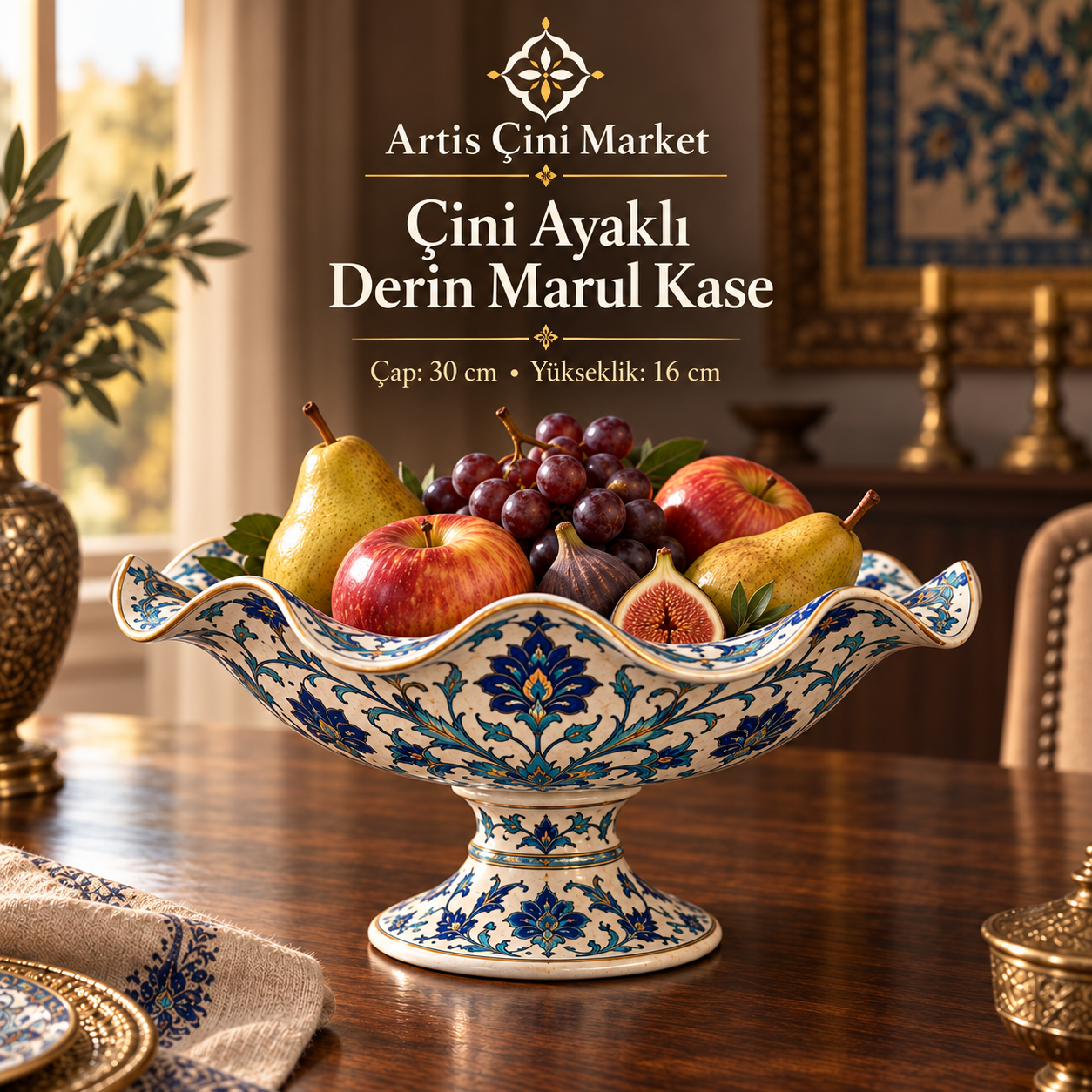 Çini Ayaklı Derin Marul Kase – 30 cm