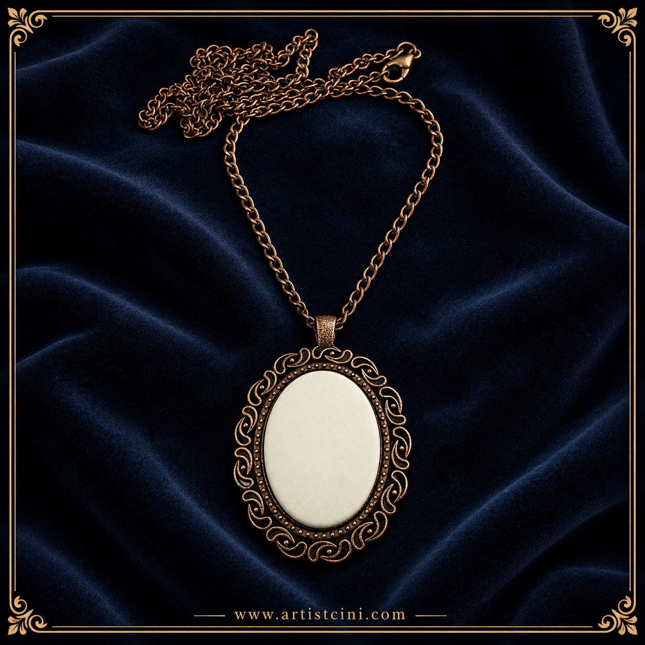 Çini Bisküvili Oval Kolye ve Zincir - Model 1