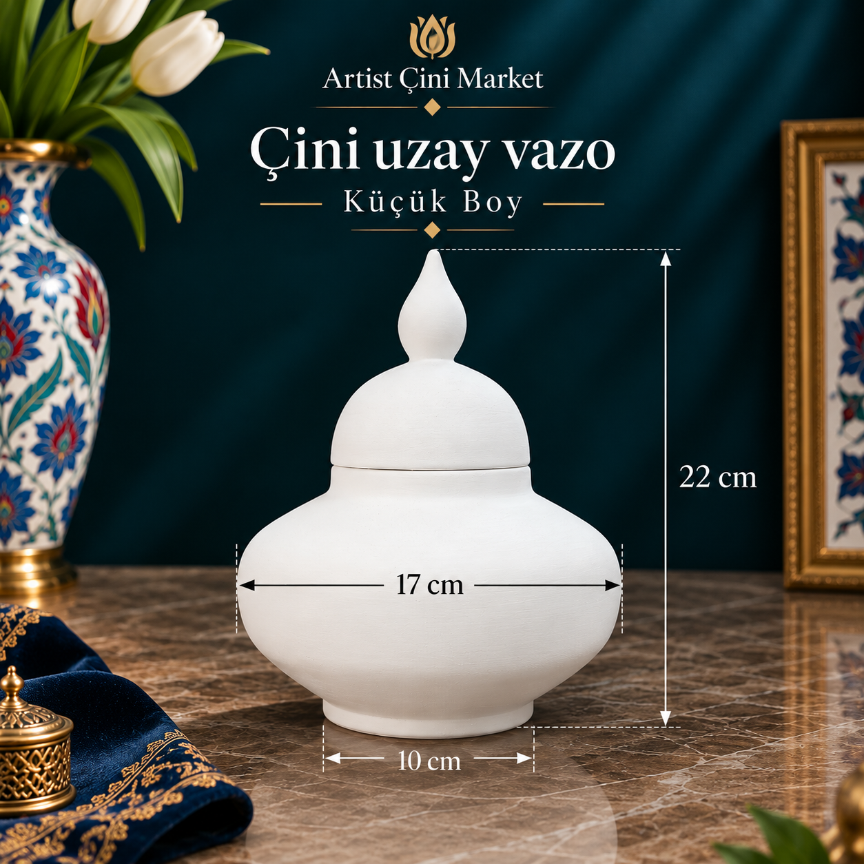 Çini Ham Bisküvi Uzay Vazo 20cm.