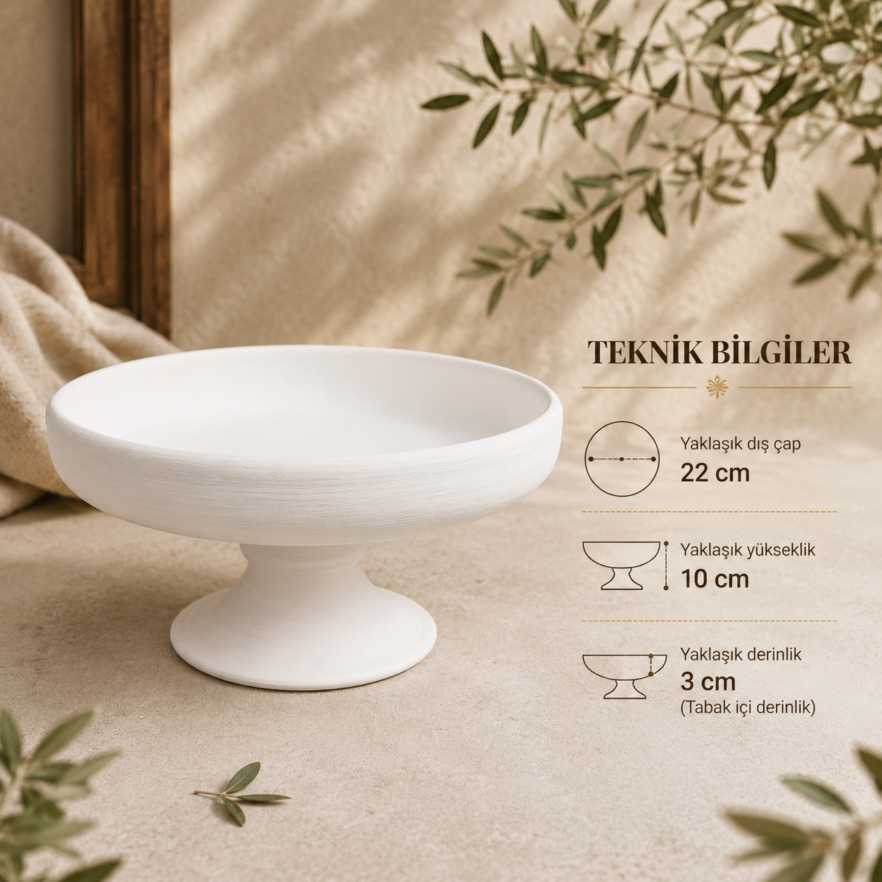 Çini Sunumluk Ayaklı Düz (22 CM. Çap)