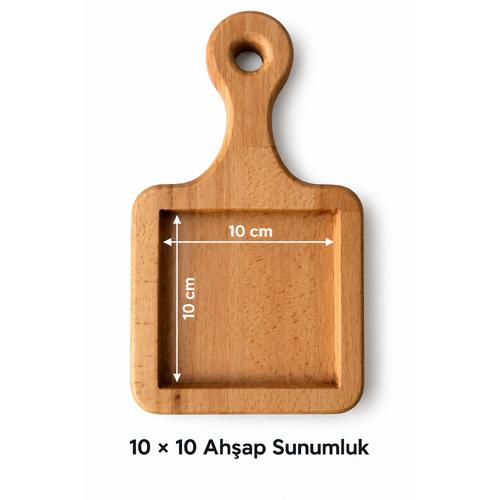 10x10 cm  Çini Karo ve  Saplı Ahşap Sunumluk Set