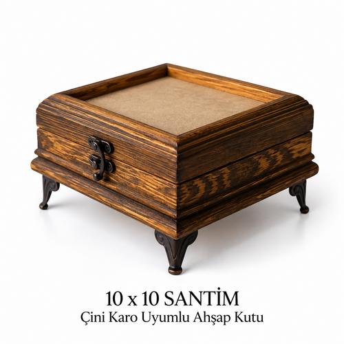 10x10 cm Çini Karo Uyumlu Ahşap Kutu