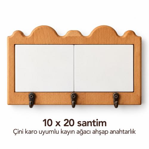 10x20 cm Çini Karo Uyumlu Kayın Ağacı Ahşap Anahtarlık 