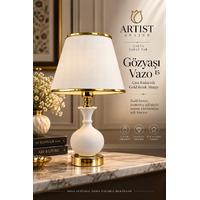 15 cm Gözyaşı Vazo Çini Bisküvili Gold Renk Abajur – Şapkalı 40 cm