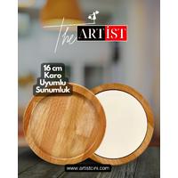 16 Cm. Çini Karo ve  Sapsız Ahşap Sunumluk Set