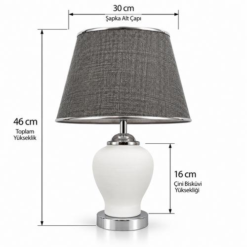 16 cm Çini Bisküvi Gümüş Renk Duy Aparatlı Abajur | Şapkalı 46 cm