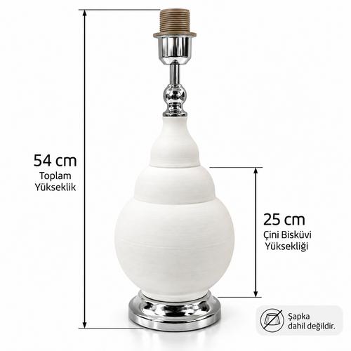 25 Cm Kıvrımlı Abajur Çini Bisküvili Krom Renk Duy Aparatlı 