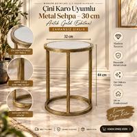 30 cm Çini Karo Uyumlu Metal Yan Sehpa – Antik Gold