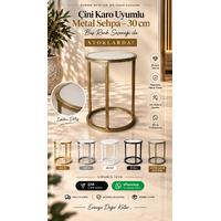 30 cm Çini Karo Uyumlu Metal Yan Sehpa – Antik Gold