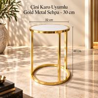 30 cm Çini Karo Uyumlu Metal Yan Sehpa – Gold