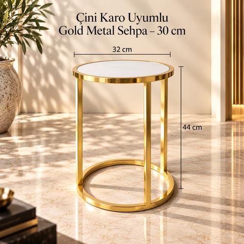 30 cm Çini Karo Uyumlu Metal Yan Sehpa – Gold
