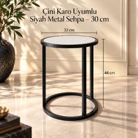 30 cm Çini Karo Uyumlu Metal Yan Sehpa – Siyah