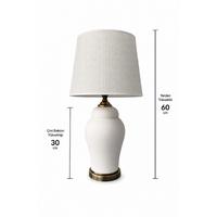 30 cm Çini Şah Abajur – Eskitme Antik Gold Masa Lambası -  Hasır Bej Şapka