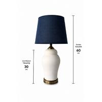 30 cm Çini Şah Abajur – Eskitme Antik Gold Masa Lambası -  Lacivert Şapka