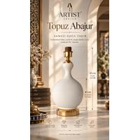 30 cm Topuz Çini Bisküvi Gold Duy Aparatlı Abajur – 45 cm