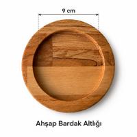 9 cm Çini Karo Uyumlu Ahşap Bardak Altlığı