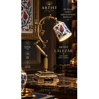 ARTIST LÂLEZAR – Lale Motifli Antik Gold Masa Lambası