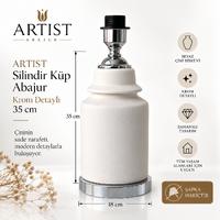 ARTIST Silindir Küp Abajur – Krom Detaylı 35 cm
