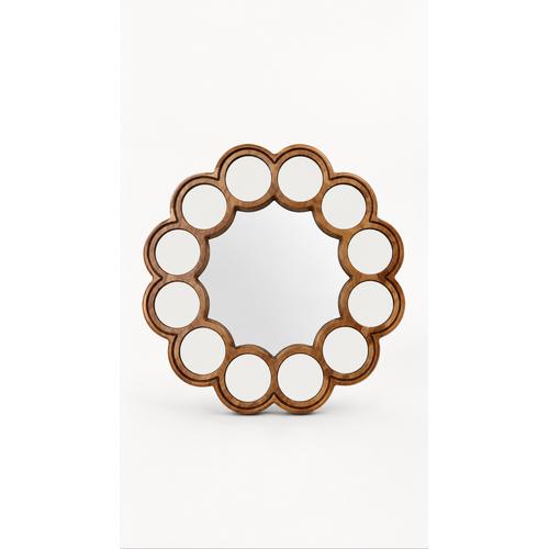 ARTİST Yuvarlak Doğal Ahşap Çini Ayna Çerçevesi – 60 cm | 12 Adet 9 cm Yuvarlak Çini Karo Uyumlu