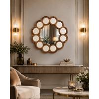 ARTİST Yuvarlak Doğal Ahşap Çini Ayna Çerçevesi – 60 cm | 12 Adet 9 cm Yuvarlak Çini Karo Uyumlu