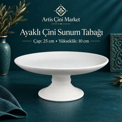 Ayaklı Çini Sunum Tabağı – 25 cm