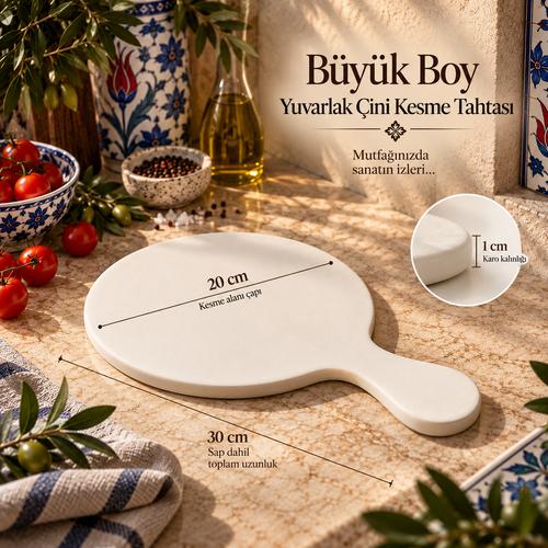 Büyük Boy Yuvarlak Çini Kesme Tahtası – 30 cm