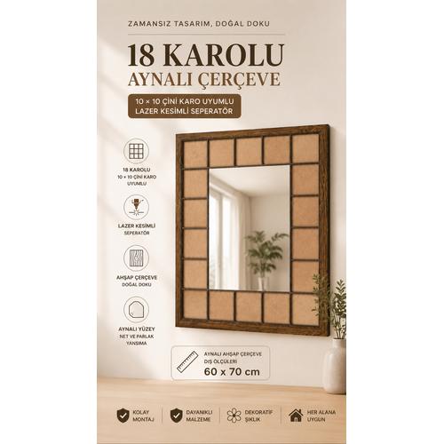 Çini Ayna Ahşap Çerçeve - 18 Karolu