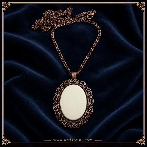Çini Bisküvili Oval Kolye ve Zincir - Model 1