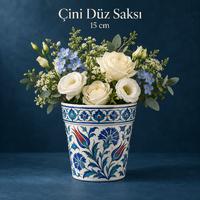 Çini Düz Saksı – 15 cm