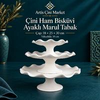 Çini Ham Bisküvi Ayaklı Marul Tabak – 25 cm