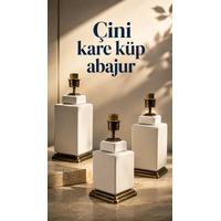 Çini Kare Küp Abajur 30 cm – Şapkasız 44 cm