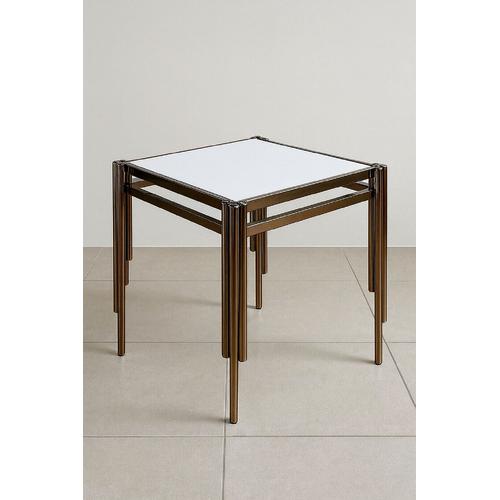 Çini Karo Uyumlu Eskitme  Renk Metal Sehpa - 40x40 cm Kare 