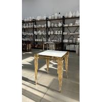 Çini Karo Uyumlu Gold Renk Metal Sehpa - 40x40 cm Kare 