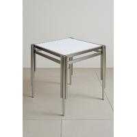 Çini Karo Uyumlu Gümüş  Renk Metal Sehpa - 40x40 cm Kare 