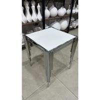 Çini Karo Uyumlu Gümüş  Renk Metal Sehpa - 40x40 cm Kare 