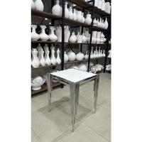 Çini Karo Uyumlu Gümüş  Renk Metal Sehpa - 40x40 cm Kare 