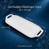Çini Kulplu Dikdörtgen Tepsi  - 32x15 CM