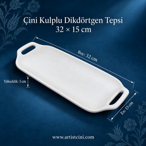 Çini Kulplu Dikdörtgen Tepsi  - 32x15 CM