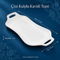 Çini Kulplu Kavisli Tepsi  -  35x19 cm