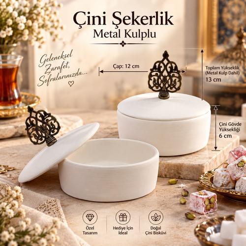 Çini Şekerlik – Metal Kulplu