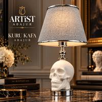 Kuru Kafa Çini Abajur – Krom Renk | Şapkalı 42 cm