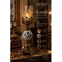 Kandil Koleksiyonu – Çini Küreli Antik Gold Şamdan