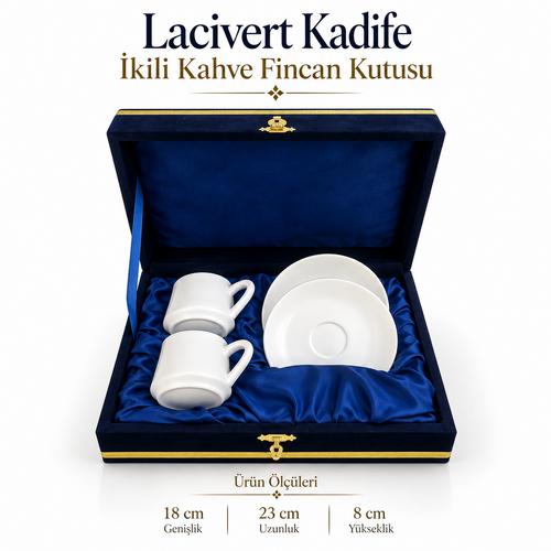 Lacivert Kadife Fincan Kutusu - 2 Fincan ve Tabak (Hariç)