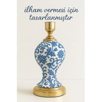 Peruze Abajur Çini Bisküvi - Gold Duy Set - 30 Cm Abajur Şapka No:7