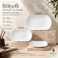 Rölyefli Dikdörtgen Çini Tabak - 18 cm