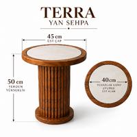 TERRA Yan Sehpa - 40 cm Çap Çini Karo