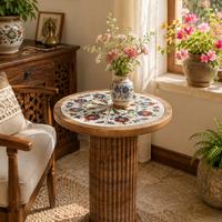 TERRA Yan Sehpa - 40 cm Çap Çini Karo